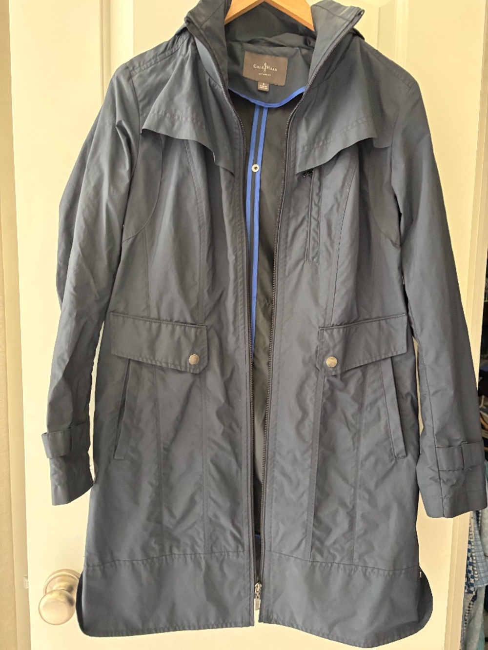 Cole Haan Womens Size Small Hooded Full-Zip Rain Jacket Trench Coat Lightweight